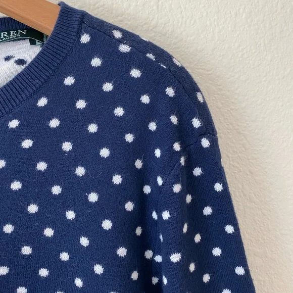 Polo Ralph Lauren Women’s CrewNeck Navy&White Polka Dot Sweater w/Backbow Size M - Picture 4 of 13